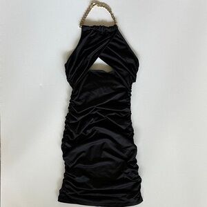 Elegant Black Halter Dress with Gold Chain
